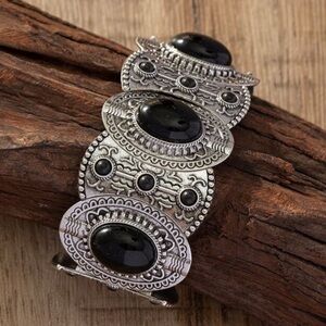 1 LEFT 🌵Western Stretch Black Gem Stones Bracelet
